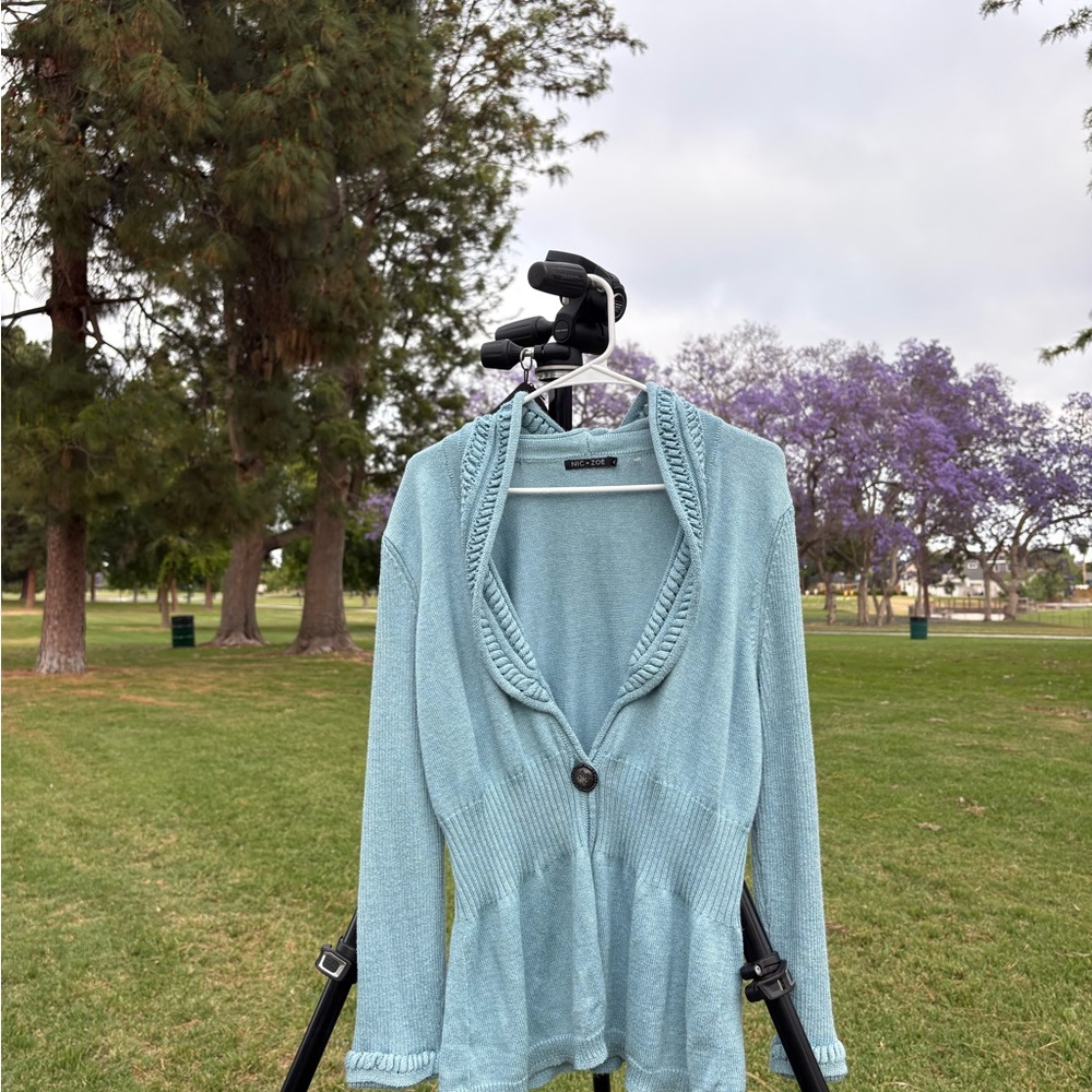 NIC+ZOE Blue Cardigan Sweater Lightweight Knit